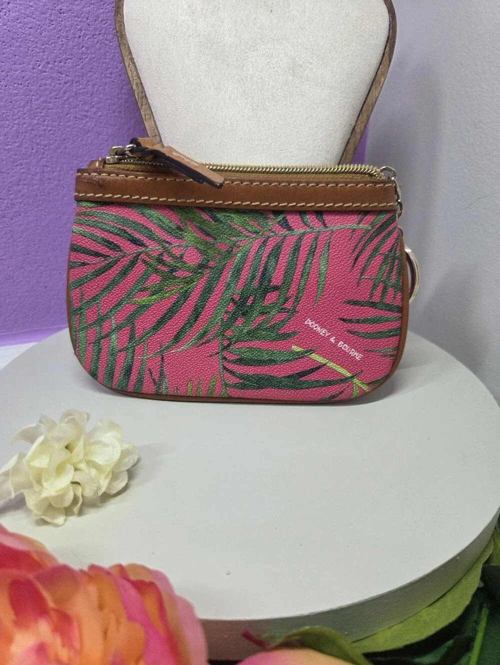 Dooney & Bourke Siesta Key Pink Tropical Palm Pouch Zip Wallet